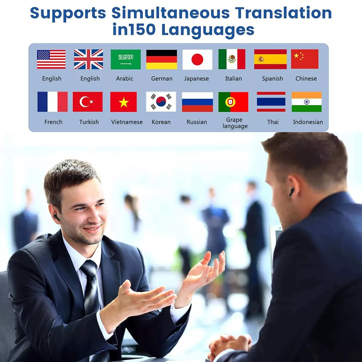 Two Way Translator Earbuds 150+ Languages Real Time Online Translation Earphones