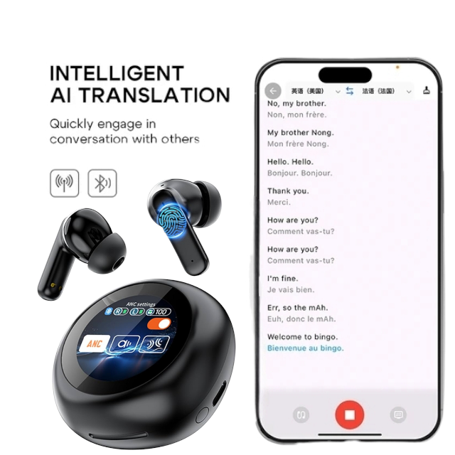 Translator Earbuds Touch Screen 150+ Lang Real-Time Bluetooth Translation Earphones Two-Way