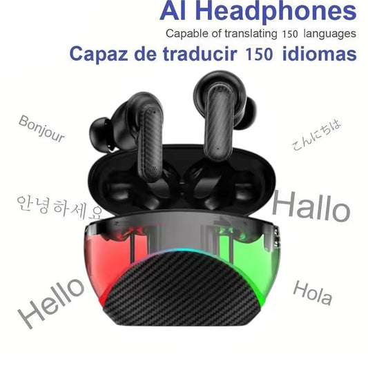 LED Two Way Translator Earbuds 150+ Languages Real Time Online Translation Earphones Carbon Style