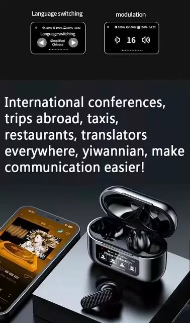 150+ Languages AI Smart Real-Time Translation Earbuds With Touch Screen Earphone